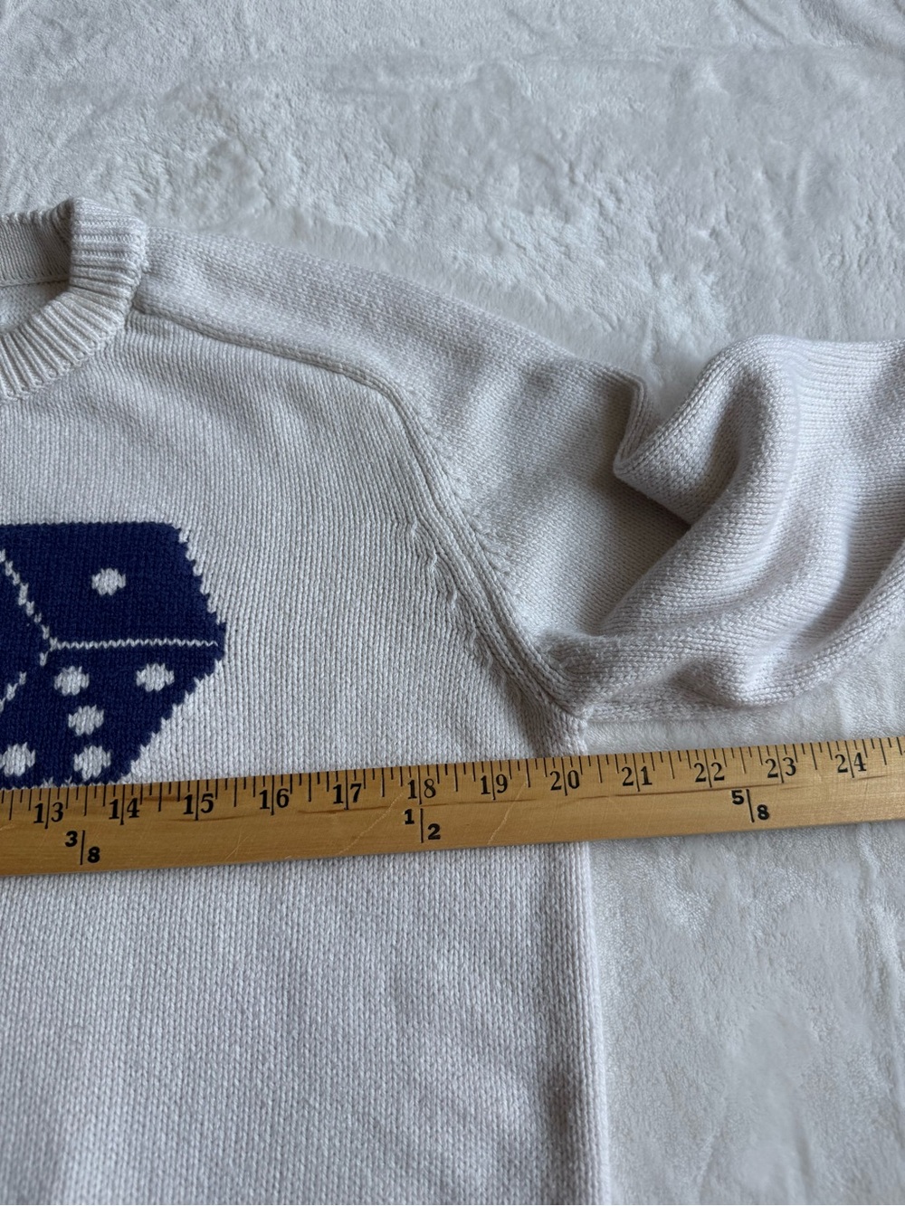 Abercrombie & Fitch Ivory Crewneck Sweater with Blue Dice Motif - Picture 8 of 9
